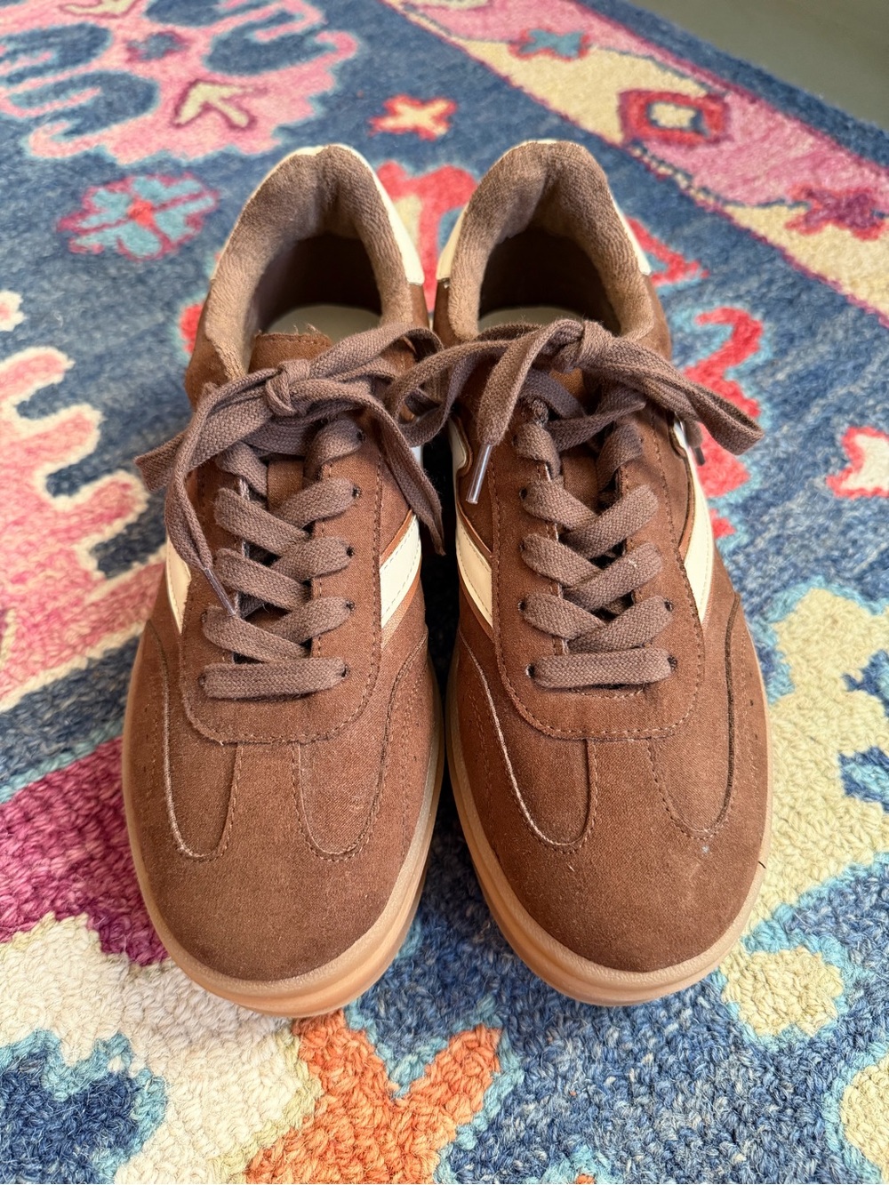 Madden Girl Brown Suede Sneakers with Cream Stripe